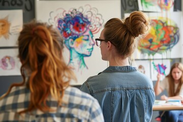 Fototapeta premium Art therapist guiding a session of neurographic art