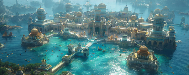 An Atlantis themed wonderland located in the heart of the oceans abyss where bioluminescent creatures illuminate the waters Fantasy meets reality as the citys spires