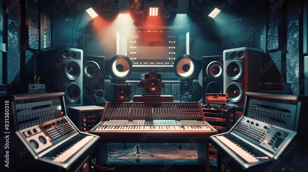 Aufkleber A bustling recording studio filled with an array of cutting-edge sound equipment ready to capture the next big hit. Generative AI