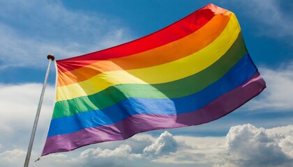 lgbt flag on a background of blue sky with a rainbow