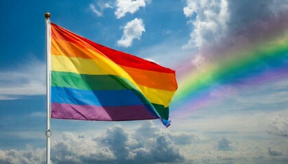 lgbt flag on a background of blue sky with a rainbow