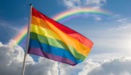 lgbt flag on a background of blue sky with a rainbow