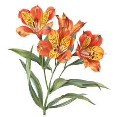 Vibrant Flower Bouquet Illustration with Orange, Yellow, Red, and White Blossoms in a Garden Setting