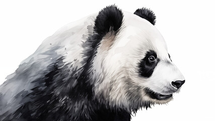 water color illustration of panda looking downward side view on white background