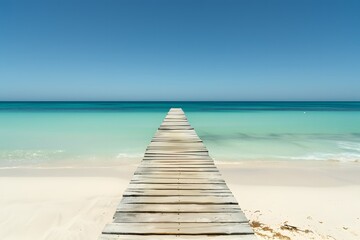 Obraz premium Wooden Pier on White Sand Beach with Turquoise Sea Water