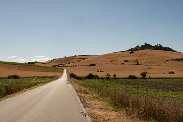 Vista panorámica de unos campos de cultivo con colina