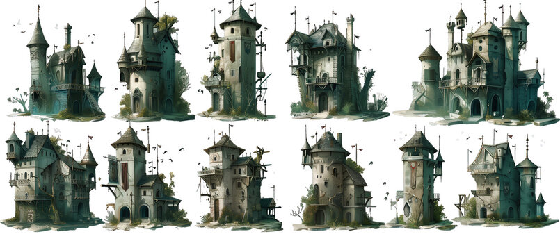 Assorted Old Castles, Transparent Background