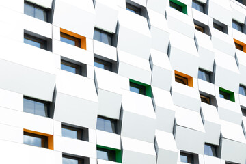 futuristic facade design template exterior building elements of geometric shapes colorful window...