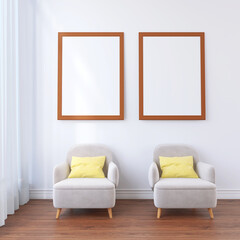 Living Room Interior Design Mockup of two Wall Poster Frame and sofa