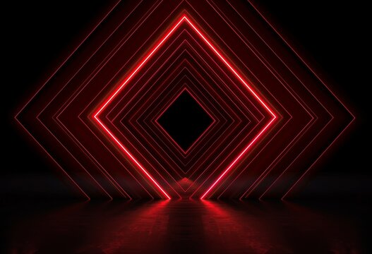 Red Glowing Lines on Black Background: Diamond-Shaped Design with Copy Space for Text.