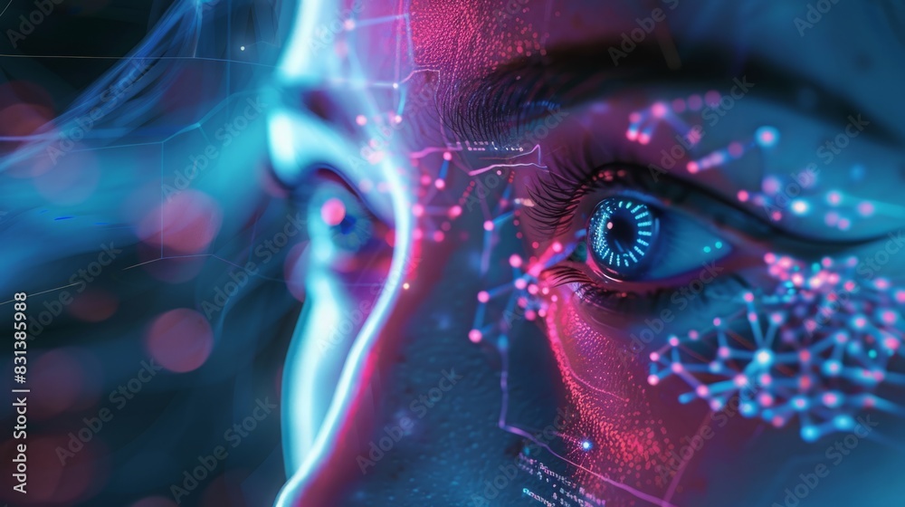 Aufkleber a close-up view of a woman face featuring a futuristic design, creating a striking visual impact.