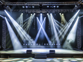 Empty stage with spotlights and sound equipment