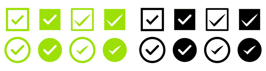 Check mark icon vector set. Check box icon with right or yes checkmark icons. Tick box, checkbox symbol sign vector illustration.