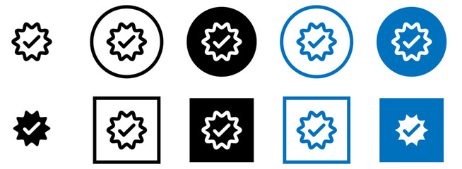 Set of verified badge icon. Tick symbol approved check mark icon vector collection.. Checkmark icons, certificate badge. Editable stroke.