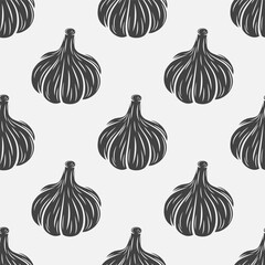 Vector Seamless Pattern with Hand Drawn Garlic Bulb on White Background. Vegetable Vector Illustration. Whole Garlic Head in Flat Style. Seasoning Spice and Food Design Element