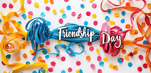 Friendship Day Celebration with Colorful Ribbons and Confetti.