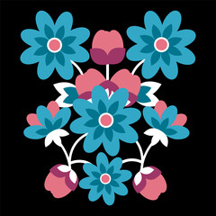 Mexican embroidery bright flowers on a black background