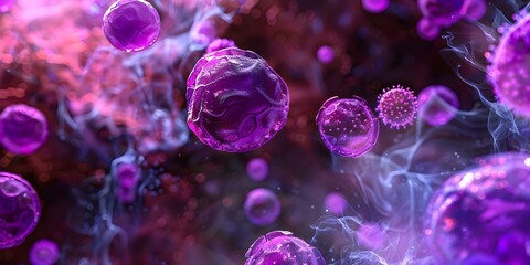 Utilizing the Immune System: Microscopic View of Floating Viruses Demonstrating Immunotherapy's Role in Combating Diseases such as Cancer. Concept Immunotherapy, Cancer Treatment, Viruses