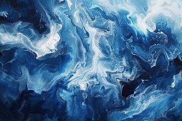 Modern impressionist painting background of blue and white colours, in liquid acrylic paint style