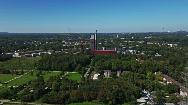 Aerial drone view of the Nordstern colliery (North Star colliery), a former coal mine in Gelsenkirchen-Horst, Germany. 