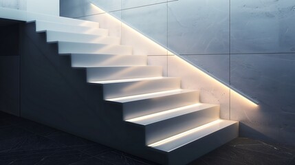 A sleek staircase with steps that emit a soft glow, creating a pathway of light