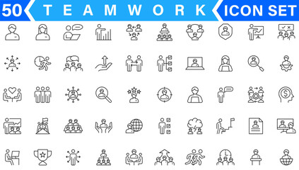 Business teamwork, team building, work group and human resources minimal thin line web icon set. Outline icons collection. Simple vector illustration