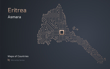 Eritrea Map with a capital of Asmara Shown in a Microchip Pattern with processor. E-government. World Countries vector maps. Microchip Series