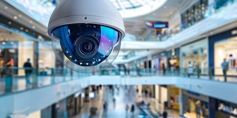 Security cameras in a shopping mall help prevent crime and ensure shopper safety through surveillance technology. Concept Security Cameras, Shopping Mall, Crime Prevention, Shopper Safety