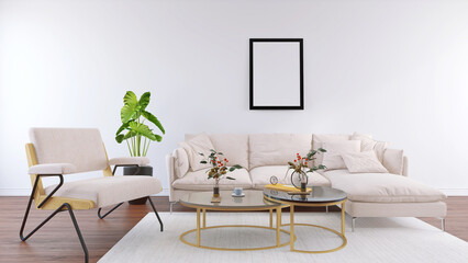 Modern Living Room Design Mockup of a Wall Poster Frame with Beautiful Decor