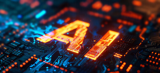 Obraz premium AI letters on a vibrant circuit board background