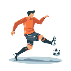 recreational football player kicking football vector flat isolated illustration on white background