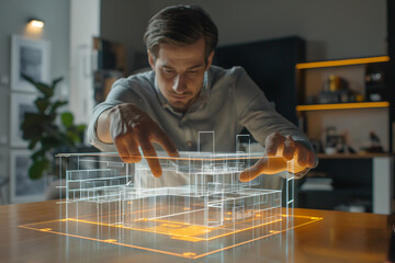 An architect designs a building using a 3D hologram