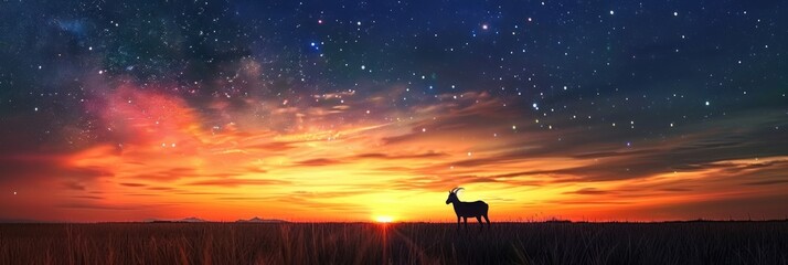 Majestic silhouette: Goat stands against the backdrop of an endless horizon