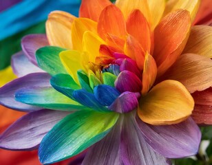 flower close up with petals painted in the colors of the lgbt flag