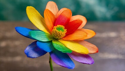 flower close up with petals painted in the colors of the lgbt flag