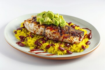BBQ Marlin with Spicy Yellow Rice and Avocado Sauce
