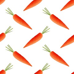Bright vegetable seamless pattern juicy orange carrots on a white background