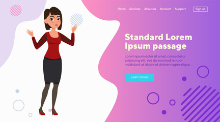 Female office employee with hands up. Asian cartoon character with modern hairstyle flat vector illustration. Occupation, work, gesture concept for banner, website design or landing web page