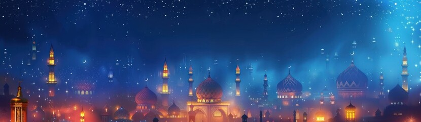 Tranquil Image: Ramadan Background with an Islamic Cityscape, Inviting Contemplation and Reverence.