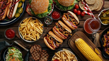 Assorted food spread on 4th of july table