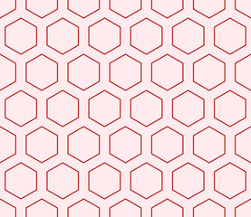 Tileable abstract background. Red color on matching background. Hexagon mosaic cells with padding. Large hexagon shapes. Seamless pattern. Tileable vector illustration.