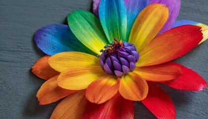 Obraz premium macro photo of a flower close up with petals painted in the colors of the LGBT flag, queer lgbtqia pride month