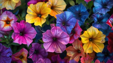 Colorful Petunia Hybrida Flowers in a Vibrant Image