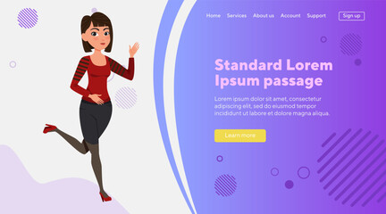 Young Asian office employee in hurry. Female cartoon character in casual wear running to work in office. Vector illustration. Business, work concept for banner, website design or landing page