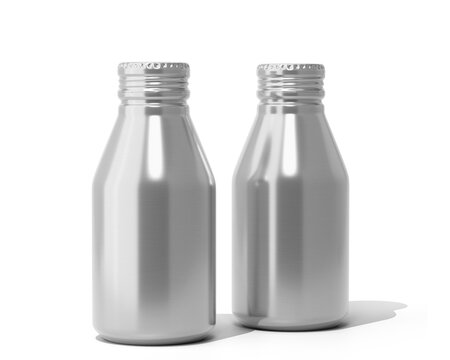 Aluminum Thin Wall Bottle with screw cap Packaging Isolated On Transparent Background, Prepared For Mockup, 3D Render.
