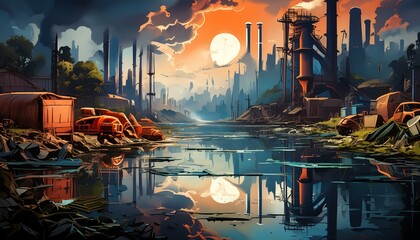 Obraz premium Industrial Devastation and Environmental Pollution