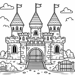 Fototapeta premium Fairy Tale Castle Coloring Page with Whimsical Design