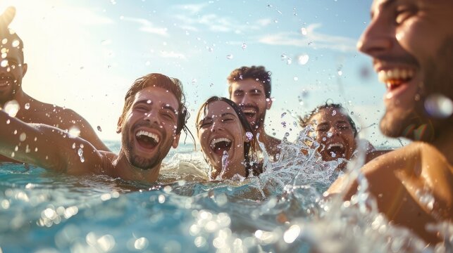 Laughter and splashes abound as friends enjoy a fun day in the pool or on the beach