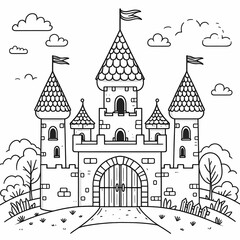 Fototapeta premium Fairy Tale Castle Coloring Page with Whimsical Design