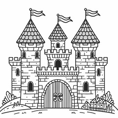 Fototapeta premium Fairy Tale Castle Coloring Page with Whimsical Design
